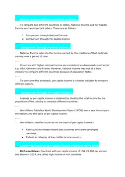 How to compare different countries or states :- 
To compare two different countries or states, National Income and Per Capita