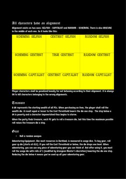 All characters have an alignment
Alignment exists on two axes: SELFISH – CAPITALIST and RANDOM – SCHEMING. There is also OBSC