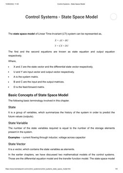 10/08/2022, 11:00
Control Systems - State Space Model
https://www.tutorialspoint.com/control_systems/control_systems_state_sp