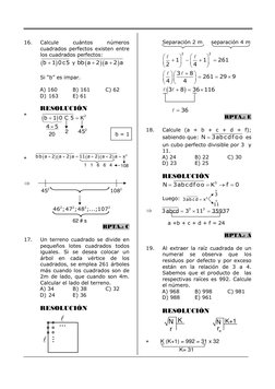 16. 
Calcule 
cuántos 
números 
cuadrados perfectos existen entre 
los cuadrados perfectos: 
 


b
1 0c5

 y 
