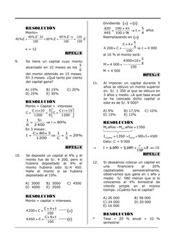 RESOLUCIÓN 
Monto=
40%C
40% C

32
60% C
100

60% C

x
120 C
100
100

 
x = 12 
RPTA.: E 
 
9. 
Se tiene un capi