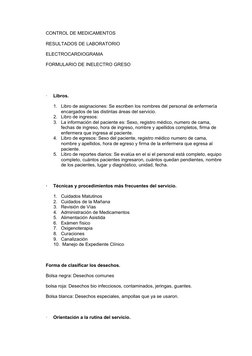 CONTROL DE MEDICAMENTOS 
RESULTADOS DE LABORATORIO
ELECTROCARDIOGRAMA
FORMULARIO DE INELECTRO GRESO
  
 
·        Libros.
1.