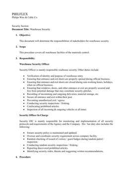 PHILFLEX
Philips Wire & Cable Co.
Security Section
Document Title: Warehouse Security
1. Objective:
This document will determ