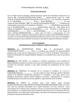 [MI EMPRESA],  S. R. L.
ESTATUTOS SOCIALES 
En la ciudad de Santo Domingo, Distrito Nacional, capital de la República Do
