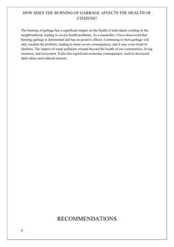 HOW DOES THE BURNING OF GARBAGE AFFECTS THE HEALTH OF
CITIZENS?
The burning of garbage has a significant impact on the health