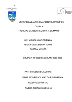 A
UNIVERSIDAD AUTONOMA “BENITO JUAREZ” DE
OAXACA
 FACULTAD DE ARQUITECTURA “5 DE MAYO”
SAN MIGUEL AMATLAN EN LA
REGION DE LA