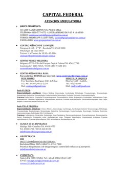 CAPITAL FEDERAL 
ATENCION AMBULATORIA  
• 
GRUPO PEDIÁTRICO: 
AV. LUIS MARÍA CAMPOS 726, PISO 8, CABA. 
TELÉFONO: 0800-77