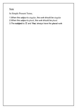 Note
In Simple Present Tense,
1.When the subject is singular, the verb should be singular
2.When the subject is plural, the v