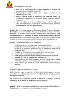 SOCIEDAD DE BENEFICENCIA DE TACNA
c)
Velar  por  el  cumplimiento  del  presente  reglamento  y