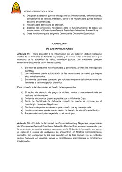 SOCIEDAD DE BENEFICENCIA DE TACNA
n) Designar a personal que se encarga de las inhumaciones, ex