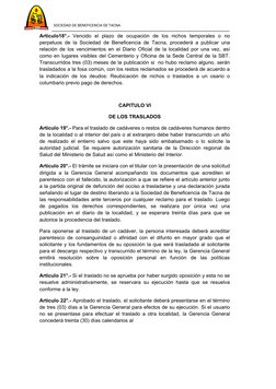 SOCIEDAD DE BENEFICENCIA DE TACNA
Articulo18°.-  Vencido  el  plazo  de  ocupación  de  los  ni