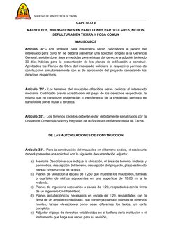 SOCIEDAD DE BENEFICENCIA DE TACNA
CAPITULO II
MAUSOLEOS, INHUMACIONES EN PABELLONES PARTICULARE