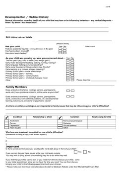 Has your child… 
(Please check)
  Description
Had any accidents/ injuries / serious illnesses in the past 
Yes / No 
Has hear