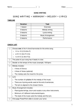 1 
 
 
Name: __________________________ (     )                                              Class: _______ 
 
SONG WRITING