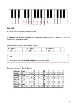 4 
 
 
 
 
 
 
 
 
 
Method 2 
A melody can be built using passing notes.  
 
A passing note refers to a melodic embellishmen