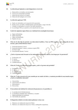 6
Grupo CTO
Medicina
SIM05_RMD2020
ENURM-2020
40.	
La infección por legionela se suele diagnosticar a través de:
a.	 Hemocult