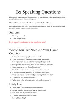 B2 Speaking Questions Guide | PDF | Leisure | Sports