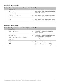 Summer 2022 GCSE Maths 1H Mark Scheme | PDF | Science