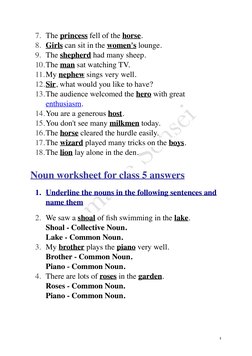 Noun Worksheet for Class 5 with Answers | PDF