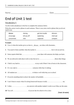 Cambridge Global English 9 Unit 1 Test | PDF | Ellipsis | English Language
