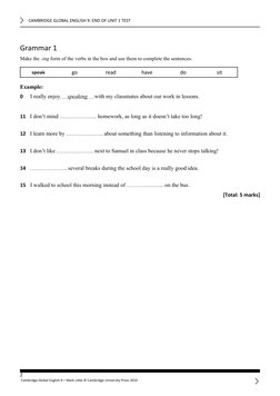 Cambridge Global English 9 Unit 1 Test | PDF | Ellipsis | English Language