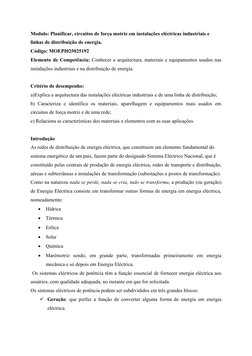 Modulo: Planificar, circuitos de força motriz em instalações eléctricas industriais e 
linhas de distribuição de energia.
Cód