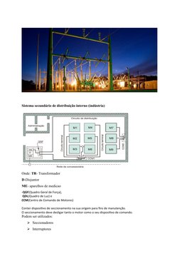 Sistema secundário de distribuição interno (indústria)
Onde: TR- Transformador
D-Disjuntor
ME- aparelhos de medicao
-QGF(Quad
