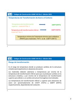 2
Códigos de Construcción ASME VIII Div.1- Edición 2021
Temperaturas de Transformación de Acero al Carbono
Temperatura de tra