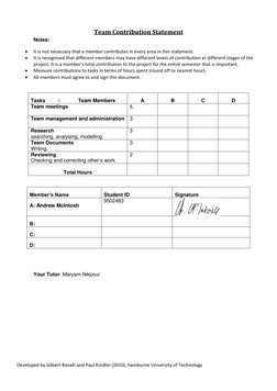Team Contribution Statement Template | PDF