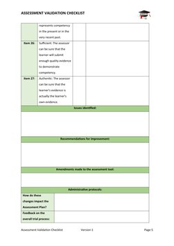 ASSESSMENT VALIDATION CHECKLIST
represents competency 
in the present or in the 
very recent past.
Item 26:
Sufficient: The a