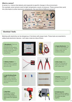 Electrical  Tools:
1. Breadboard- This is an 
essential tool for 
prototyping and building 
temporary circuits.  These 
board