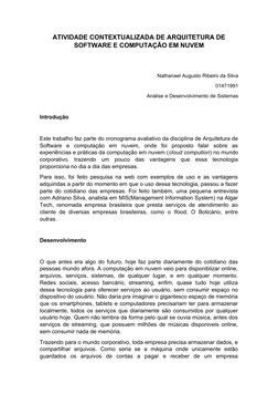ATIVIDADE CONTEXTUALIZADA DE ARQUITETURA DE
SOFTWARE E COMPUTAÇÃO EM NUVEM
Nathanael Augusto Ribeiro da Silva
01471991
Anális
