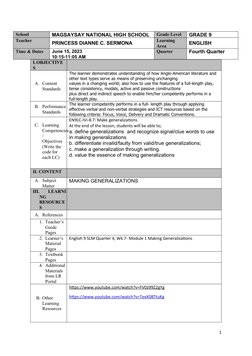 Making Generalizations in Lesson Plans | PDF | Learning | Cognition