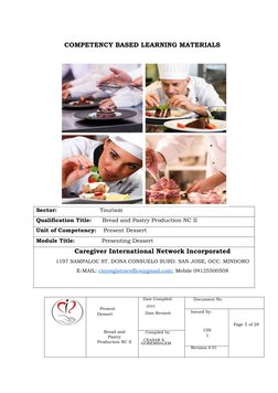 COMPETENCY BASED LEARNING MATERIALS
Sector:                        Tourism
Qualification Title:      Bread and Pastry Prod
