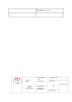 Checklist no. 5.1-2
  Present 
Dessert
Bread and
Pastry
Production NC II
Date Compiled:
 2023
Date Revised:
Document No.
Issu