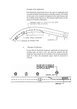 Example of the Application  
For obstruction at horizontal curves, the cones or signboards need 
to be placed further ba