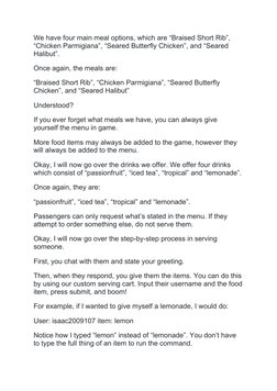 We have four main meal options, which are “Braised Short Rib”, 
“Chicken Parmigiana”, “Seared Butterfly Chicken”, and “Seared