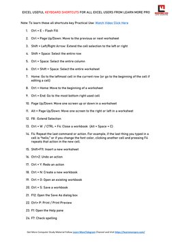 Essential Excel Keyboard Shortcuts | PDF | Microsoft Excel | Computer ...