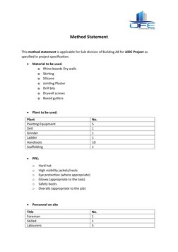 Method Statement for Building A8 Renovation | PDF | Drywall | Paint