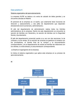 Caso práctico 5
Sistema organizativo del aprovisionamiento 
La empresa XLPIE se dedica a la venta de calzado de tallas grande