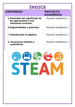 CONTENIDO 
PROYECTO 
ACADÉMICO  
1. Extensión del significado de 
las operaciones y sus 
relaciones inversas. 
Proyecto acadé