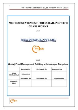 1
METHOD STATEMENT -11, SS RAILING WITH GLASS
METHOD STATEMENT FOR SS RAILING WITH
GLASS WORKS
OF
SONA INFRABUILD PVT. LTD.
F