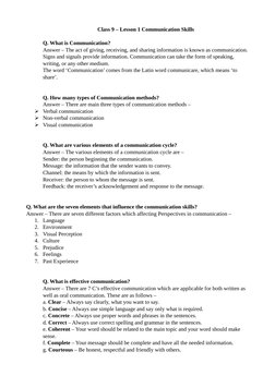 Communication Skills for Class 9 | PDF | Communication | Nonverbal ...