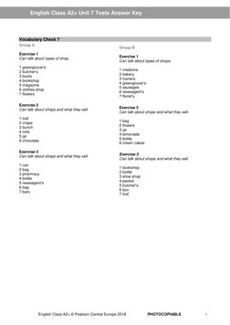 A2+ Unit 7 Tests Answer Key | PDF