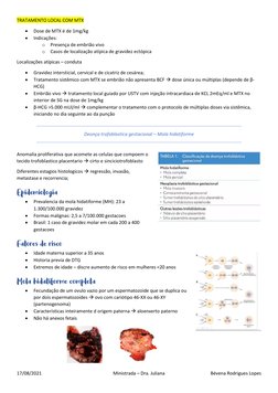17/08/2021 
Ministrada – Dra. Juliana  
Bévena Rodrigues Lopes 
TRATAMENTO LOCAL COM MTX 
• 
Dose de MTX é de 1mg/kg  
• 
Ind