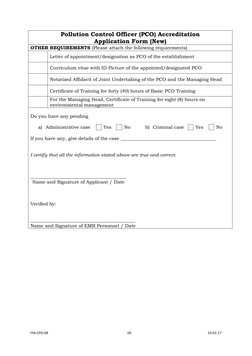 FM-CPD-08 
 
 
 
                        00 
 
 
 
 
           10-01-17 
 
Pollution Control Officer (PCO) Accreditation 
Ap