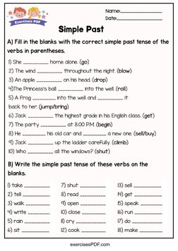 A) Fill in the blanks with the correct simple past tense of the
verbs in parentheses.
1) take ____________       
2) tell ___