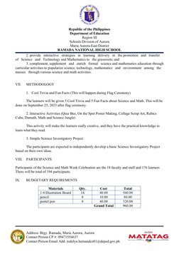 Republic of the Philippines
Department of Education
Region III
Schools Division of Aurora
Maria Aurora-East District
RAMADA N