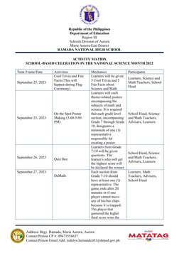 Republic of the Philippines
Department of Education
Region III
Schools Division of Aurora
Maria Aurora-East District
RAMADA N