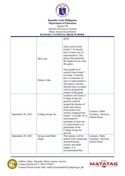 Republic of the Philippines
Department of Education
Region III
Schools Division of Aurora
Maria Aurora-East District
RAMADA N